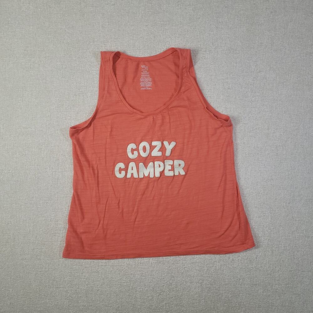 Secret Treasures Coral Tank Top with "Cozy Camper" Graphic
